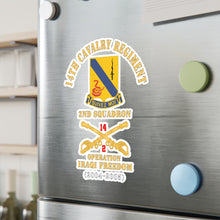 Load image into Gallery viewer, Kiss-Cut Vinyl Decals - Army - 14th Cavalry Regiment w Cav Br - 2nd Squadron - Operation Iraqi Freedom - 2004 - 2005 - Red Txt X 300