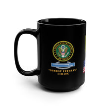Load image into Gallery viewer, Patriotic Veteran's Black Mug, 15oz - Perfect for Military Appreciation, Gifts for Veterans, Coffee Lover's Mug, Army Pride, Home Decor - Combat Veteran - 11B40X - Retired Army with Multi Units