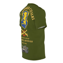 Load image into Gallery viewer, Unisex Cut & Sew Tee (AOP) - Army - HHT - 2nd Squadron, 6th Armored Cavalry Regiment Ft Knox, Kentucky, 1980-1981