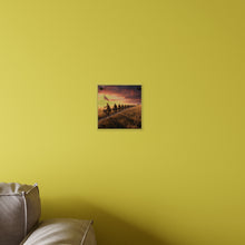 Load image into Gallery viewer, Acrylic Wall Art Panel - E Company 25th Infantry Buffalo Soldiers Bicycle Corps with Guidon on the Prairie at Sunset