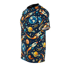 Load image into Gallery viewer, Retro Rocket Space Tee — All-Over Planet & Rocket Print