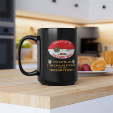Load image into Gallery viewer, Vietnam Veteran 7th Battalion 17th Cavalry Black Mug - "Scalphunter Eyes With Teeth" (15oz)