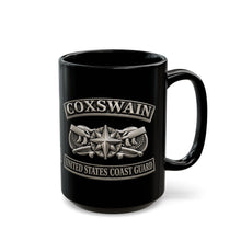 Load image into Gallery viewer, Black Mug (15oz) - USCG - Coxswain w txt - Silver - 3D - Enhanced