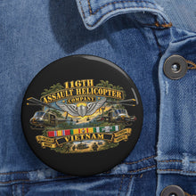 Load image into Gallery viewer, Custom Pin Buttons - Army - 116th Assault Helicopter Co w Aviator Badge w VN SVC - HORNETS - 3D - Enhanced