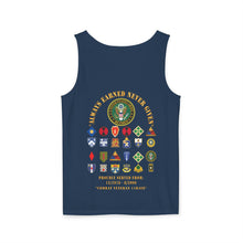 Load image into Gallery viewer, Unisex Combat Veteran Tank Top, Always Earned Never Given Apparel, Military Tribute Shirt, Patriotic Gift for Veterans, Summer Casual Wear - Combat Veteran - 11B40X - Retired Army with Multi Units