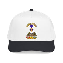 Load image into Gallery viewer, Mid Profile Baseball Cap - Vietnam War Purple Heart Medal w VN SVC - with Vietnam Scene - 3D - Transparent