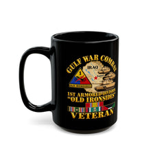 Load image into Gallery viewer, Black Mug (15oz) - Army - Gulf War Combat - 1st Armored Divi - Old Ironsides - Veteran - Map w GULF SVC - 3D - Enhanced
