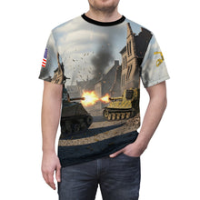 Load image into Gallery viewer, Unisex Tee - AOP Sherman Tank Battle with German Panzer Germany WWII
