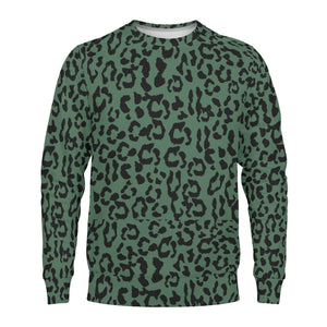 Mens All Over Print Crew Neck Sweatshirt - Leopard Camouflage - Green-Black