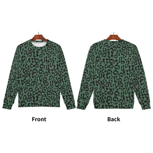 Mens All Over Print Crew Neck Sweatshirt - Leopard Camouflage - Green-Black