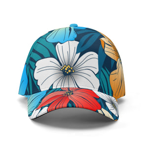 All-over Print Baseball Cap - Bright Blue Beach Tropical Flowers