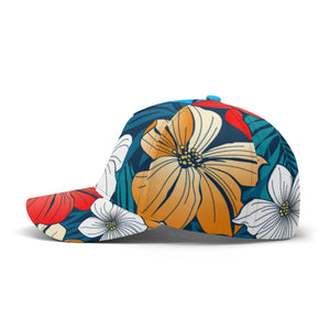 All-over Print Baseball Cap - Bright Blue Beach Tropical Flowers
