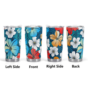 All Over Printing Car Cup - Bright Blue Beach Tropical Flowers