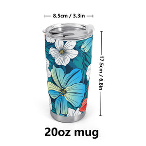 All Over Printing Car Cup - Bright Blue Beach Tropical Flowers