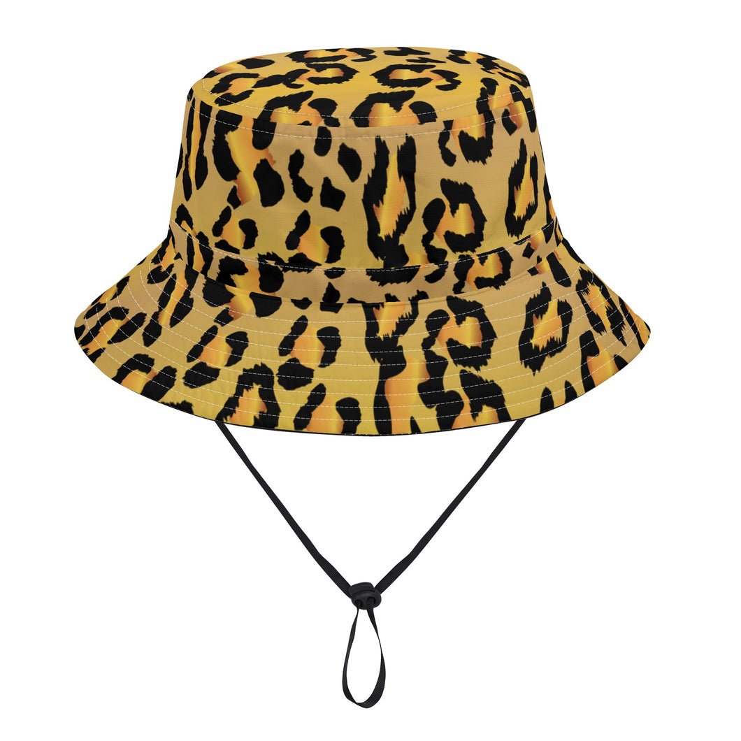 All Over Print Bucket Hats with Adjustable String - Leopard Camouflage