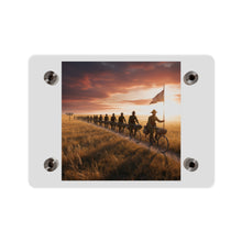 Load image into Gallery viewer, Acrylic Wall Art Panel - E Company 25th Infantry Buffalo Soldiers Bicycle Corps with Guidon on the Prairie at Sunset