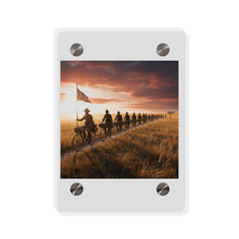 Load image into Gallery viewer, Acrylic Wall Art Panel - E Company 25th Infantry Buffalo Soldiers Bicycle Corps with Guidon on the Prairie at Sunset