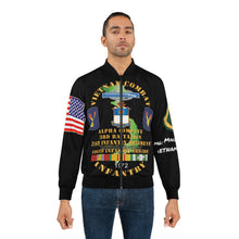 Load image into Gallery viewer, Men's AOP Bomber Jacket - Army - 196th Light Infantry Brigade - Vietnam War Vet- PFC - M60 Machine Gunner, CIB, Vietnam Service Ribbons
