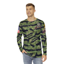 Load image into Gallery viewer, Men's Long Sleeve Shirt (AOP) - F Company, 425th Long Range Surveillance (RANGER) - Military Tiger Stripe Jungle Camouflage w Jumpmaster Wing