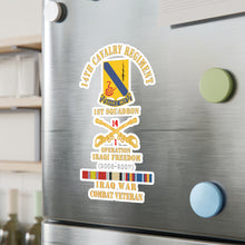 Load image into Gallery viewer, Kiss-Cut Vinyl Decals - Army - 14th Cavalry Regiment w Cav Br - 1st Squadron - OIF - 2006–2007 - Red Txt Cbt Vet w IRAQ SVC X 300