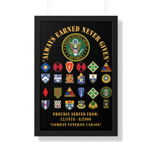 Load image into Gallery viewer, Honorable Veteran Framed Poster, Military Wall Art, Retirement Gift, Veteran's Day Decor, Personalized Military Tribute - Combat Veteran - 11B40X - Retired Army with Multi Units