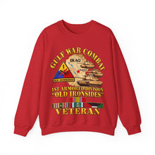 Load image into Gallery viewer, Crewneck Sweatshirt - Army - Gulf War Combat - 1st Armored Divi - Old Ironsides - Veteran - Map w GULF SVC - 3D - Enhanced