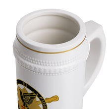 Load image into Gallery viewer, Classic Ceramic Beer Stein Mug, White Porcelain Stein with Gold Trim | German-Style Tankard - Army - 1st Cavalry Regiment w Br - Ribbon