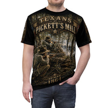Load image into Gallery viewer, Texans at the Battle of Pickett's Mill Tribute Tee - Civil War, 27 May 1864 (6th, 7th 10th, Texas Infantry, 15th, 17th Texas Cavalry (Dismounted)