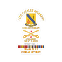 Load image into Gallery viewer, Kiss-Cut Vinyl Decals - Army - 14th Cavalry Regiment w Cav Br - 2nd Squadron - OND - 2010–2011 - Red Txt Cbt Vet w IRAQ SVC X 300