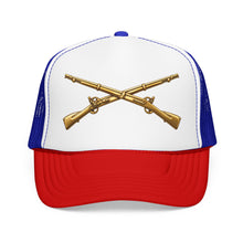 Load image into Gallery viewer, Foam Trucker Hat - Army - Infantry Branch Insignia - no text - Gold - 3D - Enhanced
