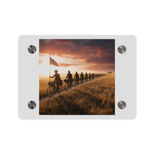 Load image into Gallery viewer, Acrylic Wall Art Panel - E Company 25th Infantry Buffalo Soldiers Bicycle Corps with Guidon on the Prairie at Sunset