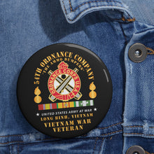 Load image into Gallery viewer, Custom Pin Buttons - 54th Ordnance Company - ORD Emblem - Ammo Dumpers - Long Binh, Vietnam Vet w VN SVC X 300