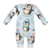 Load image into Gallery viewer, DTG 190gsm Cotton Long Sleeve Baby Romper(All-Over Printing) - Penguin Winter Wonderland