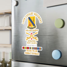 Load image into Gallery viewer, Kiss-Cut Vinyl Decals - Army - 14th Cavalry Regiment w Cav Br - 2nd Squadron - OND - 2010–2011 - Red Txt Cbt Vet w IRAQ SVC X 300