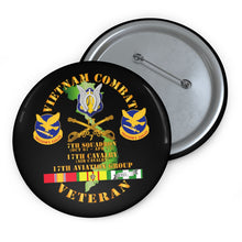 Load image into Gallery viewer, Custom Pin Buttons - Vietnam Combat Cavalry Vet w 7th Squadron - 17th Air Cav - 17th Aviation Group DUI w SVC