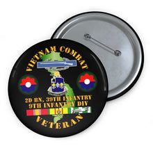 Load image into Gallery viewer, Custom Pin Buttons - Vietnam Combat Infantry Veteran w 2nd Bn 39th Inf - 9th ID SSI
