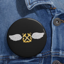Load image into Gallery viewer, Custom Pin Buttons - Navy - Rate - Aviation Boatswain's Mate - Gold Anchor wo Txt w DS