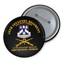 Load image into Gallery viewer, Custom Pin Buttons - 1st Bn 58th Infantry - 197th Inf Bde Ft Benning Ga