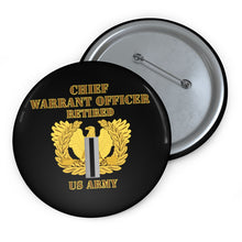 Load image into Gallery viewer, Custom Pin Buttons - Warrant Officer 5 - CW5 w Eagle - US Army - Retired