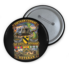 Load image into Gallery viewer, Custom Pin Buttons - Army - Vietnam Combat Cavalry Veteran w 1st Cav Div SSI Big Helo - 3D - Enhanced