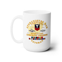 Load image into Gallery viewer, White Ceramic Mug 15oz - Navy - Afghanistan War Corpsman - Operation Enduring Freedom - Veteran w FMF - AFGHAN SVC