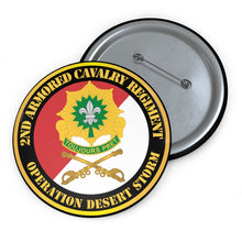 Load image into Gallery viewer, Custom Pin Buttons - 2nd Armored Cavalry Regiment DUI - Red White - Operation Desert Storm