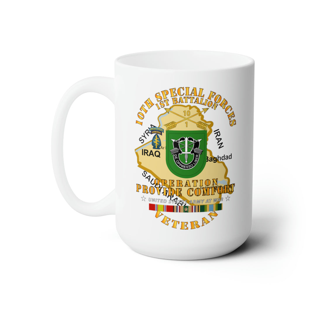 White Ceramic Mug 15oz - Army - Operation Provide Comfort -  1st Bn 10th SFG w COMFORT SVC