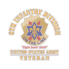 Load image into Gallery viewer, Kiss - Cut Stickers - Army - DUI - 6th Infantry Division - Sight Seein' Sixth - US Army Veteran X 300