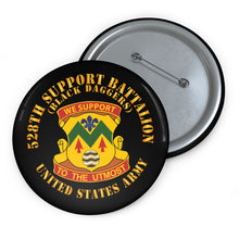 Load image into Gallery viewer, Custom Pin Buttons - 528th Support Battalion - DUI - Black Daggers X 300