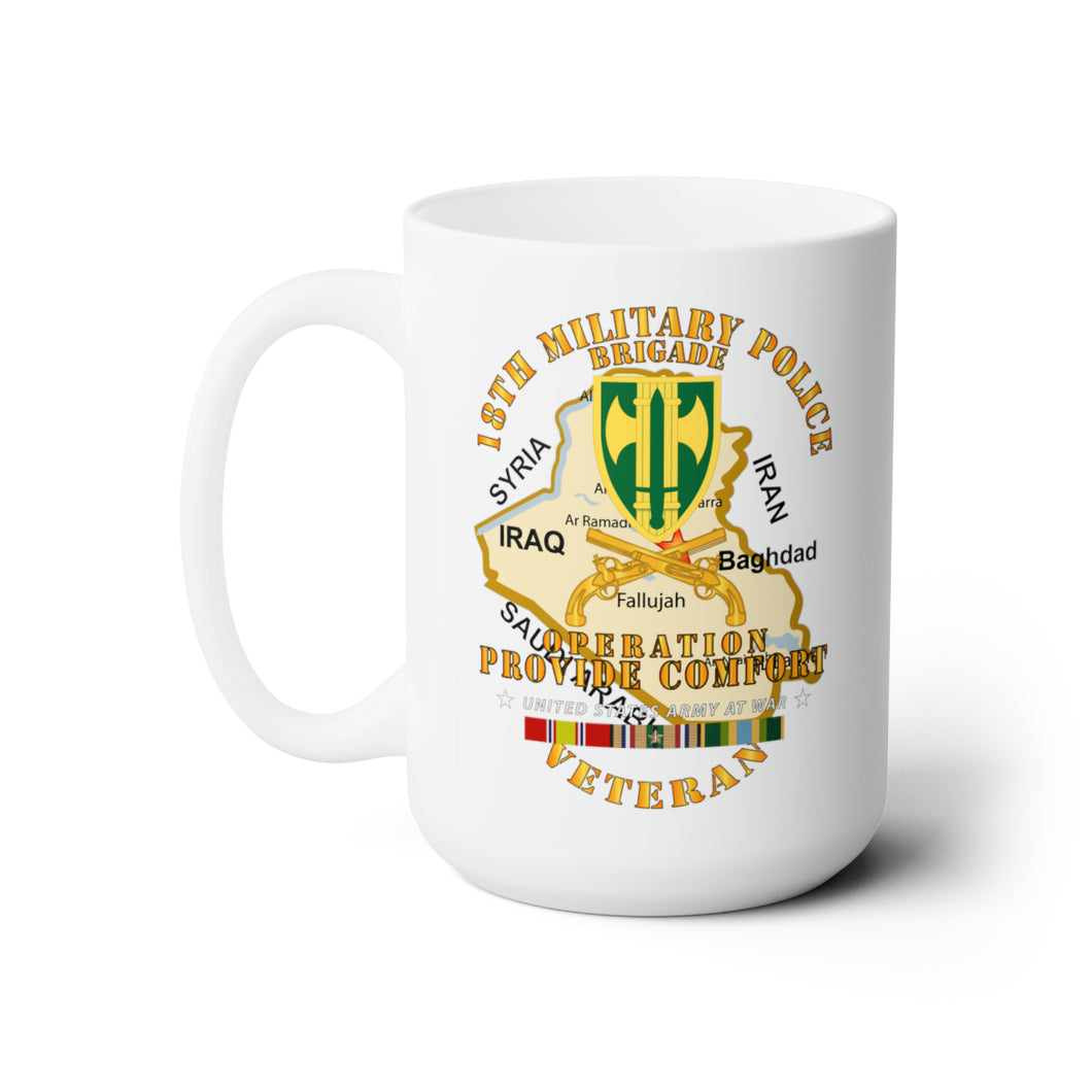 White Ceramic Mug 15oz - Army - Operation Provide Comfort - 18th MP Brigade w COMFORT SVC