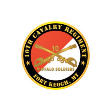 Load image into Gallery viewer, Kiss-Cut Vinyl Decals - Army - 10th Cavalry Regiment - Fort Keogh, MT - Buffalo Soldiers w Cav Branch
