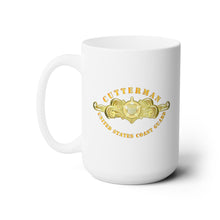 Load image into Gallery viewer, White Ceramic Mug 15oz - USCG - Cutterman Badge - Officer - Gold