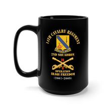 Load image into Gallery viewer, Black Mug 15oz - Army - 14th Cavalry Regiment w Cav Br - 2nd Squadron - Operation Iraqi Freedom - 2007–2009 - Red Txt X 300