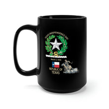 Load image into Gallery viewer, Black Mug 15oz - Texas Independence Day - State Emblem and Cowboy X 300